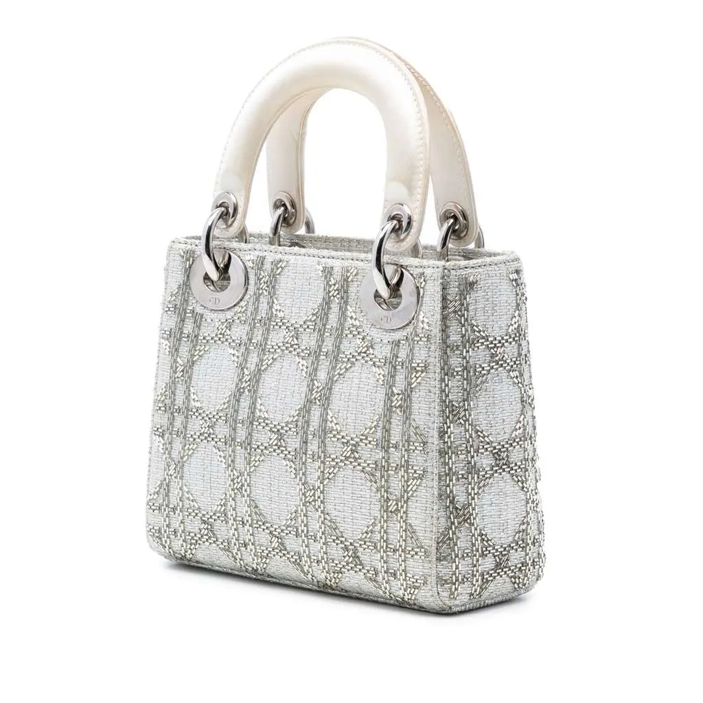 Dior Mini Tweed Cannage Beaded Lady Dior White Tweed Very good - Back View