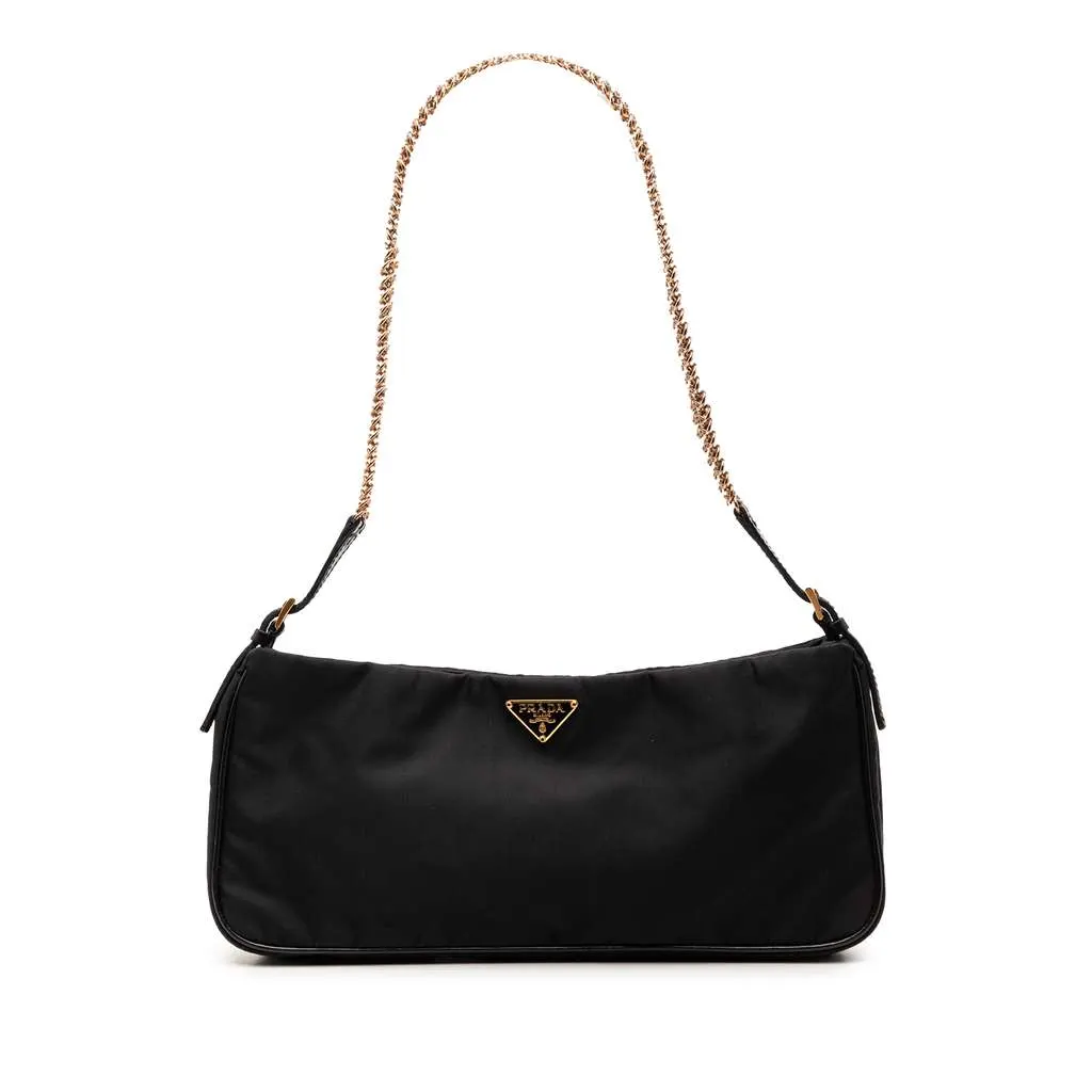 Prada Tessuto Chain Shoulder Bag Black Very good - Front View