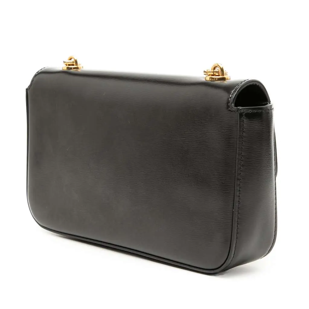 Celine Shiny Calfskin Claude Chain Shoulder Bag Black Leather Very good - Back View
