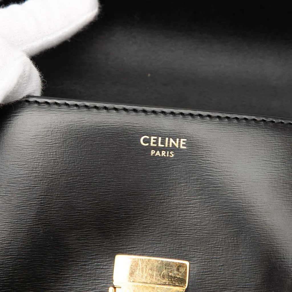 Celine Shiny Calfskin Claude Chain Shoulder Bag Black Leather Very good - Box View