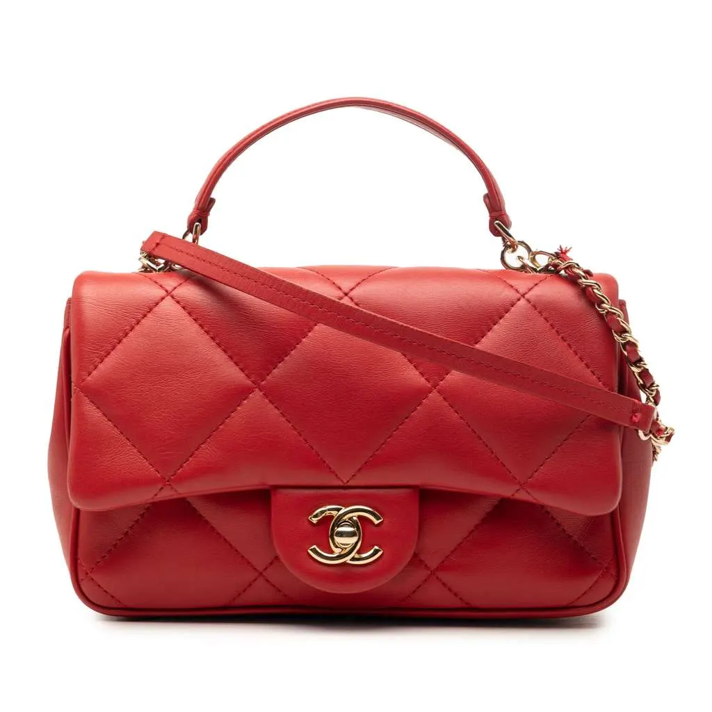 Chanel Small Lambskin Easy Carry Flap Red Leather Very good - Front View