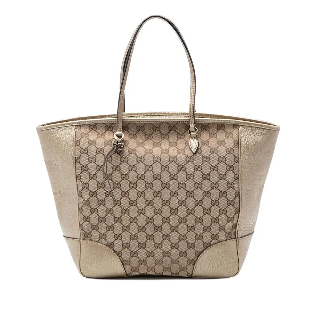 Gucci GG Canvas and Leather Bree Tote Beige Leather Good - Front View