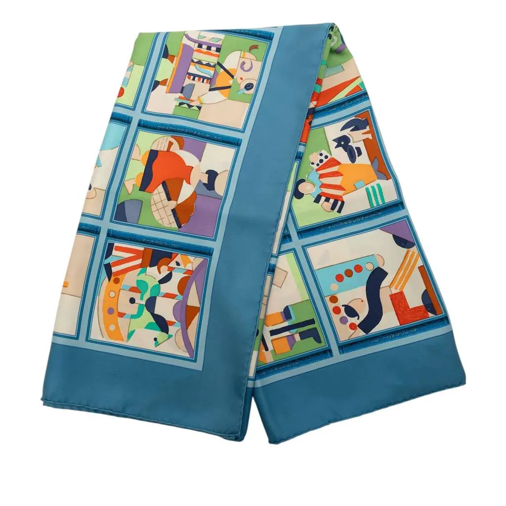 Hermès Les Petits Metiers De Paris Silk Scarf 90 Blue Silk Very good - Front View