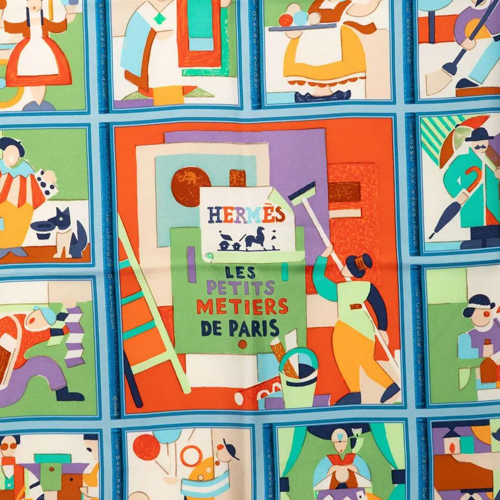 Hermès Les Petits Metiers De Paris Silk Scarf 90 Blue Silk Very good - Back View