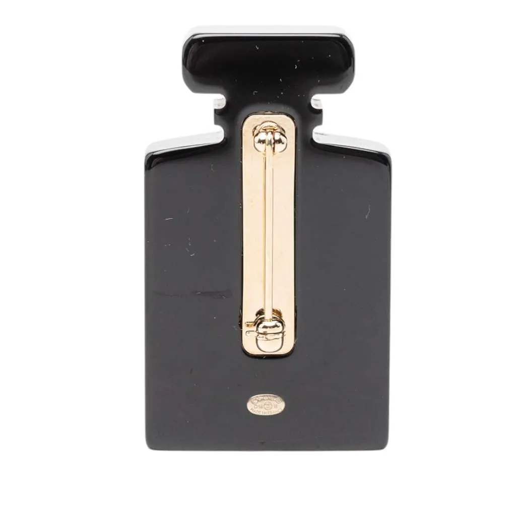 Chanel CC Resin and Faux Pearl Perfume Bottle Pin Brooch Black Very good - Back View