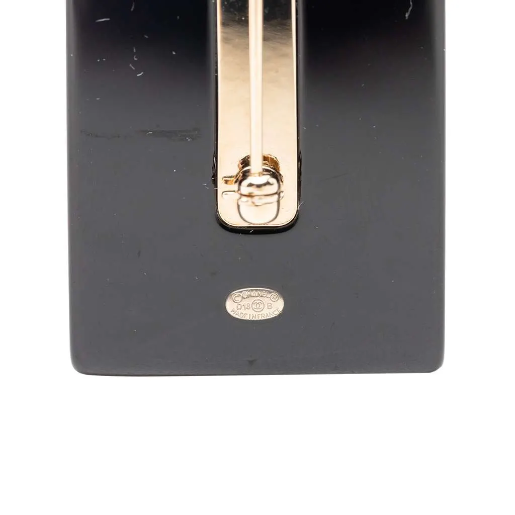 Chanel CC Resin and Faux Pearl Perfume Bottle Pin Brooch Black Very good - Inside View