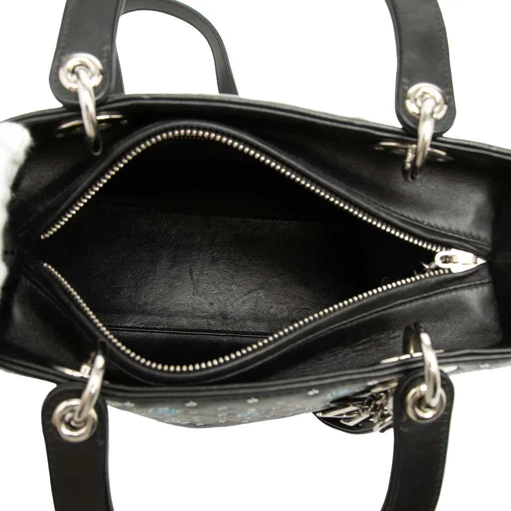 Dior Medium Calfskin Embroidered Flower Lady Dior Black Leather Very good - Model View