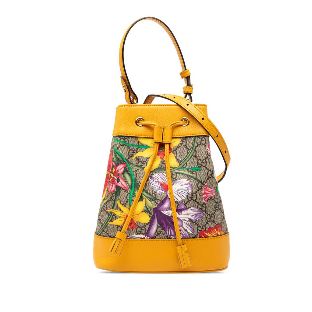 Gucci Small GG Supreme Flora Ophidia Bucket Bag