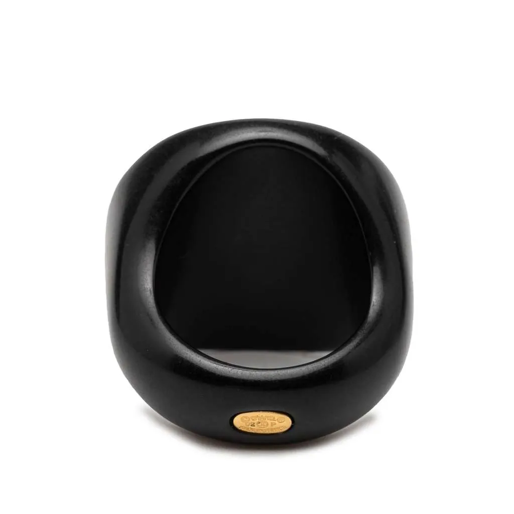 Chanel Resin and Gold Tone CC Logo Camellia Ring Black Very good - Inside View