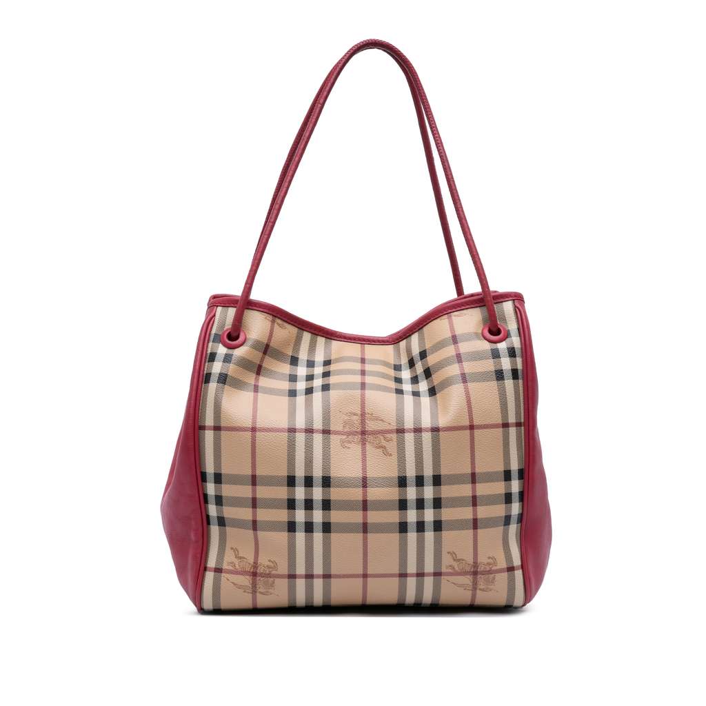 Burberry Small Leather Trimmed Haymarket Check Coated Canvas Canterbury Tote