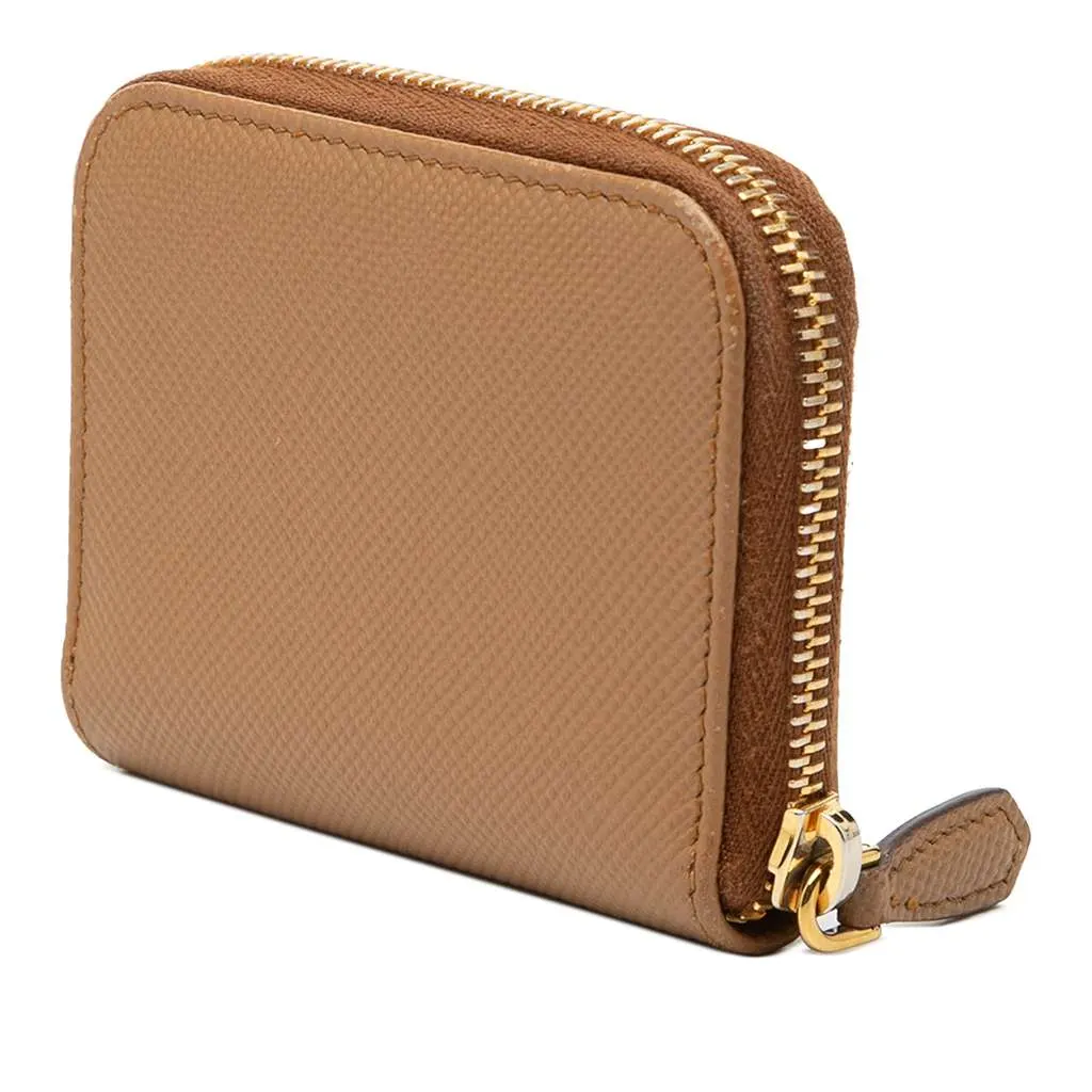 Prada Saffiano Zip Around Coin Pouch Brown Leather Very good - Back View