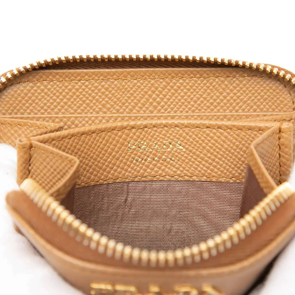 Prada Saffiano Zip Around Coin Pouch Brown Leather Very good - Box View