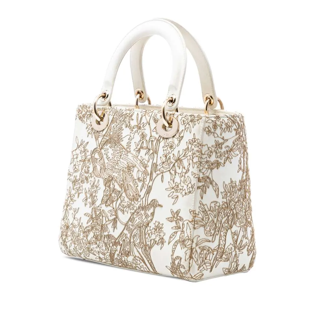 Dior Medium Calfskin Embroidered Jardin D Hiver Lady Dior White Leather Very good - Back View