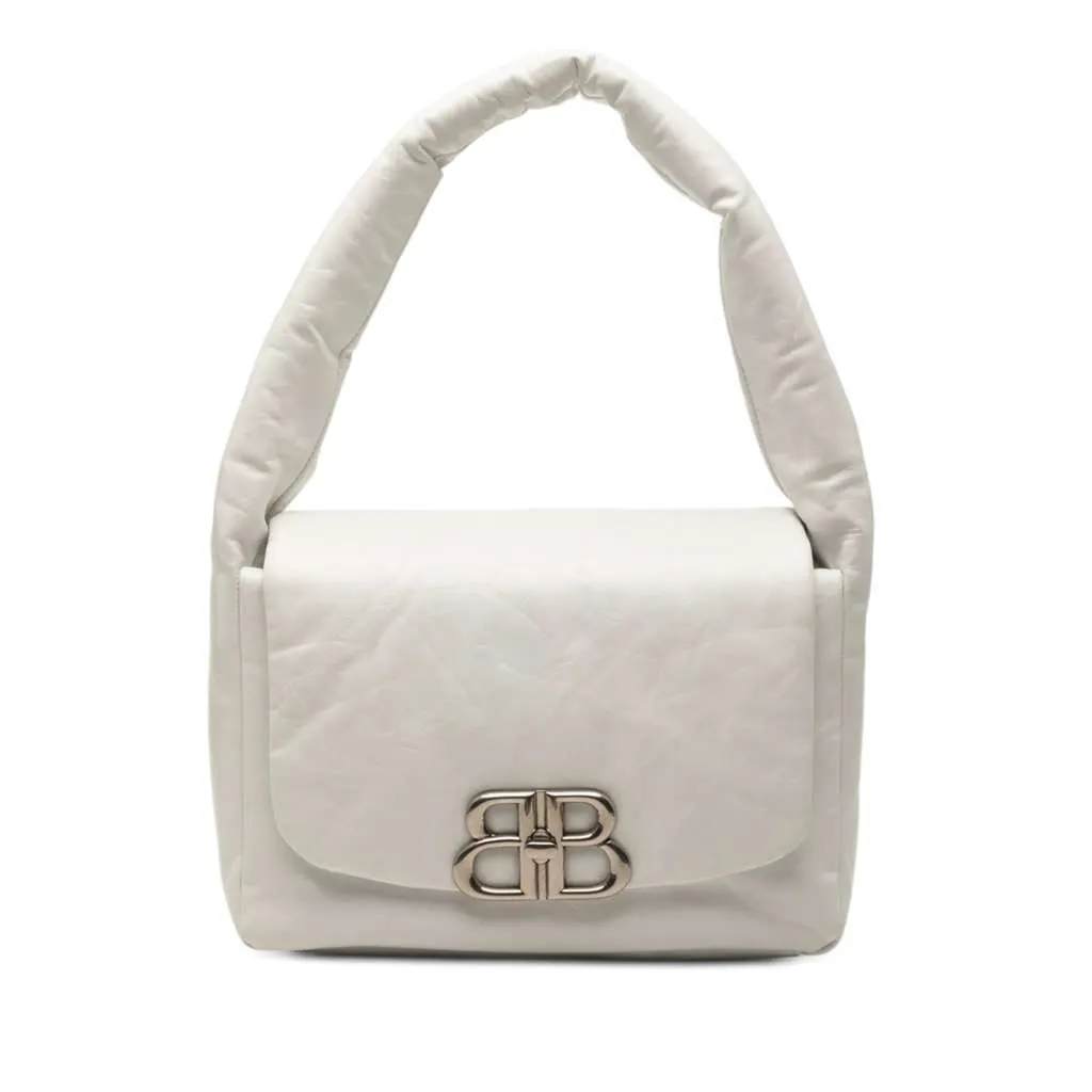 Balenciaga Small Calfskin Monaco Sling Shoulder Bag White Leather Very good - Front View