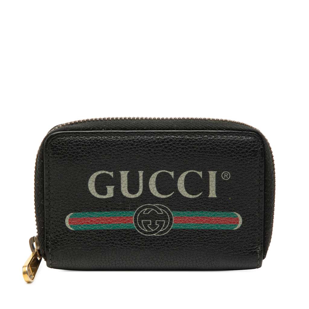 Gucci Grained Calfskin Logo Zip Around Coin Pouch