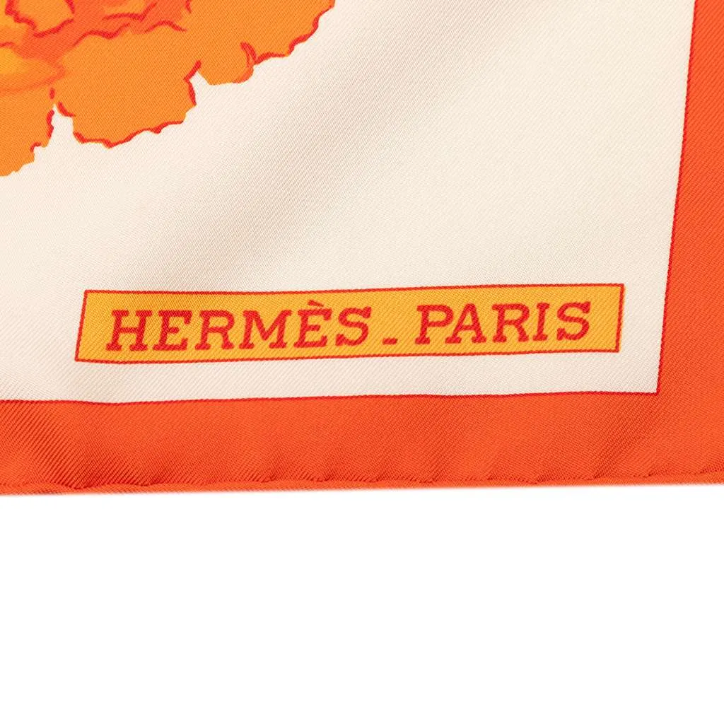 Hermès Les Pivoines Silk Scarf 90 Orange Silk Very good - Back View