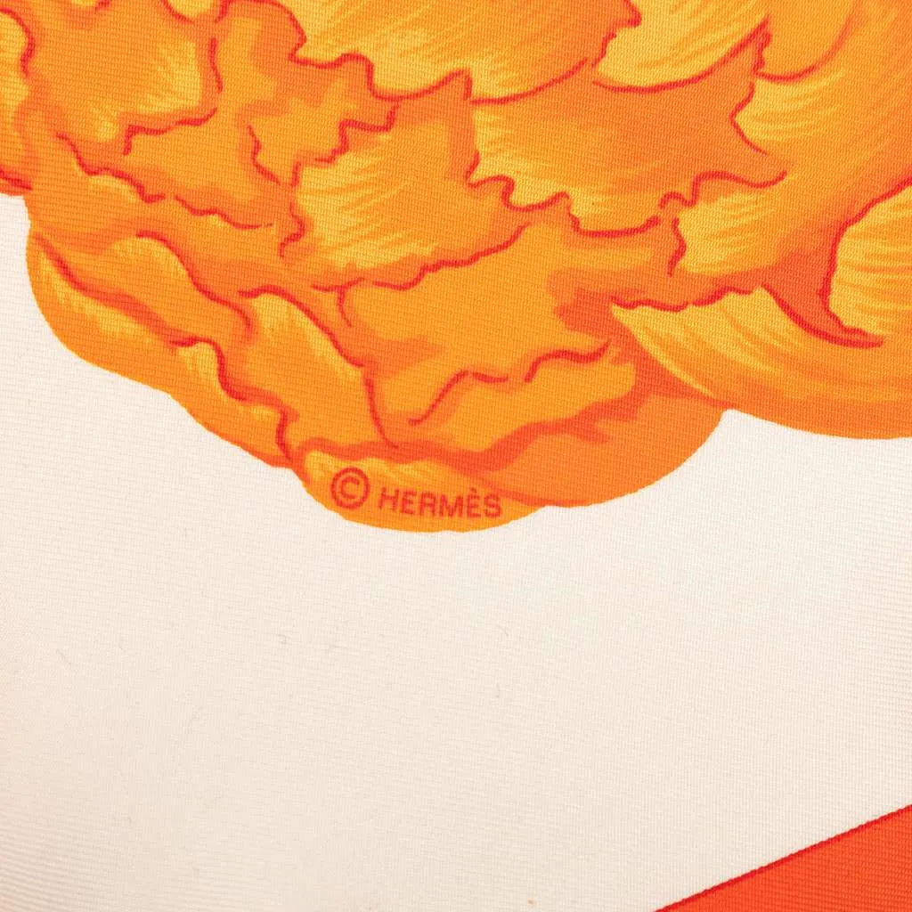 Hermès Les Pivoines Silk Scarf 90 Orange Silk Very good - Inside View