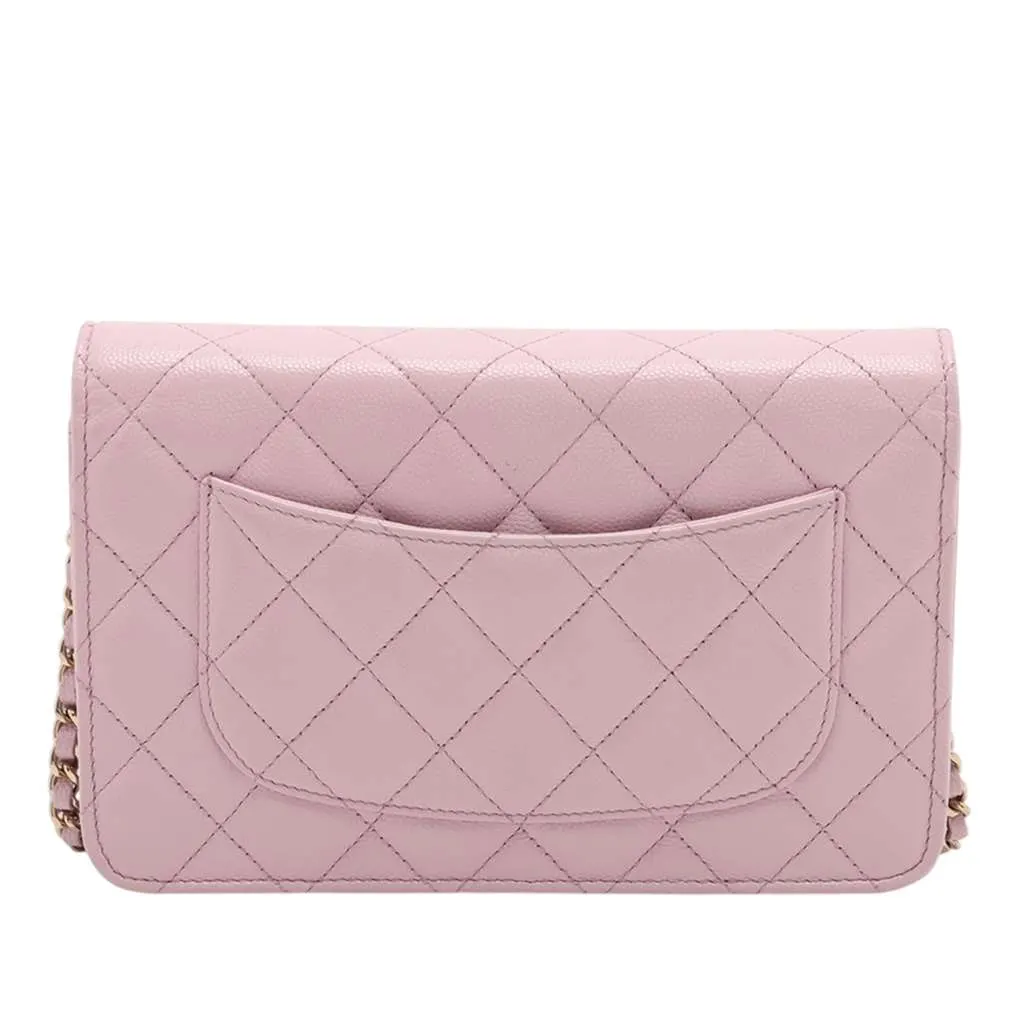 Chanel CC Quilted Caviar Wallet on Chain Pink Leather Very good - Back View