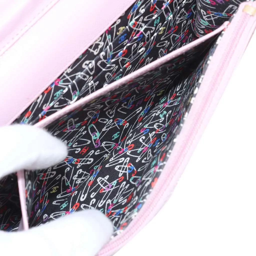 Chanel CC Quilted Caviar Wallet on Chain Pink Leather Very good - Box View