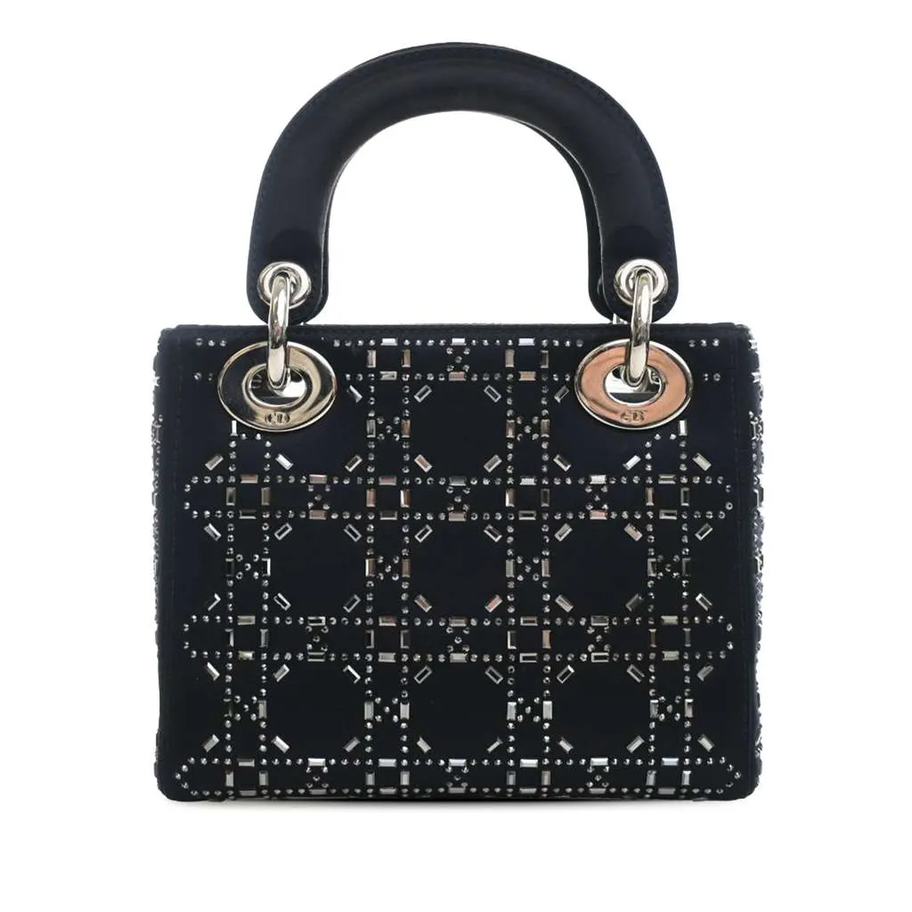 Dior Mini Satin Cannage Strass Crystal Embellished Lady Dior Blue Satin Very good - Back View