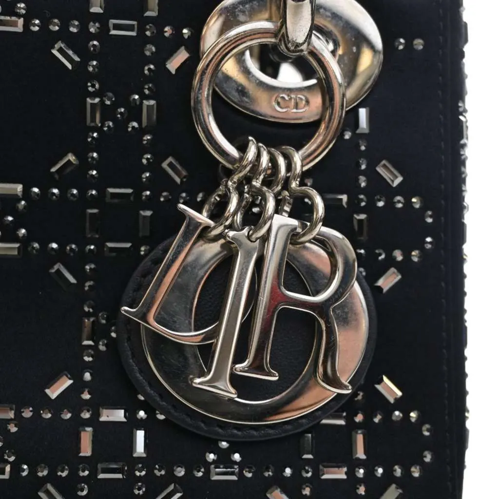 Dior Mini Satin Cannage Strass Crystal Embellished Lady Dior Blue Satin Very good - Box View
