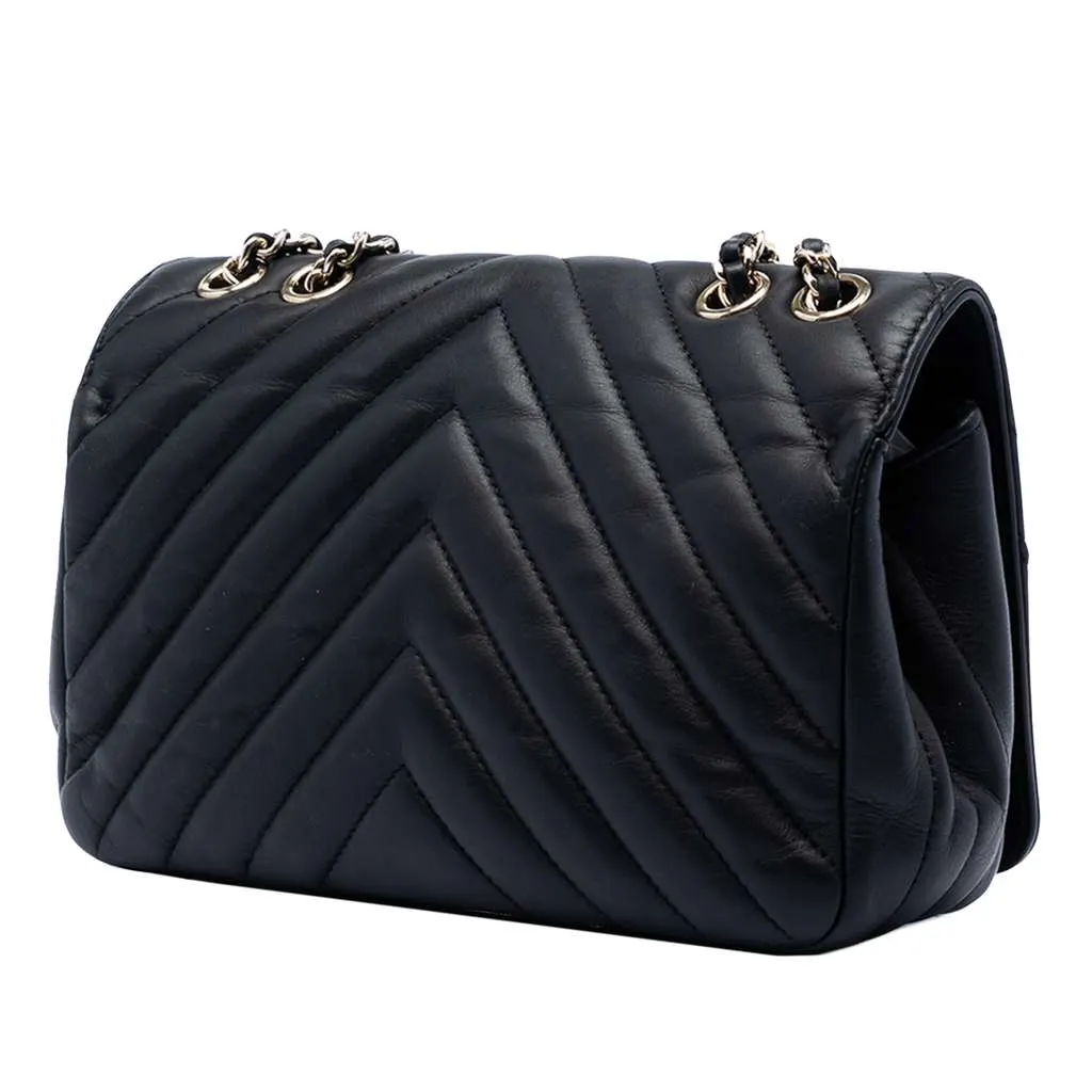 Chanel Mini Chevron Calfskin Statement Flap Black Leather Very good - Back View