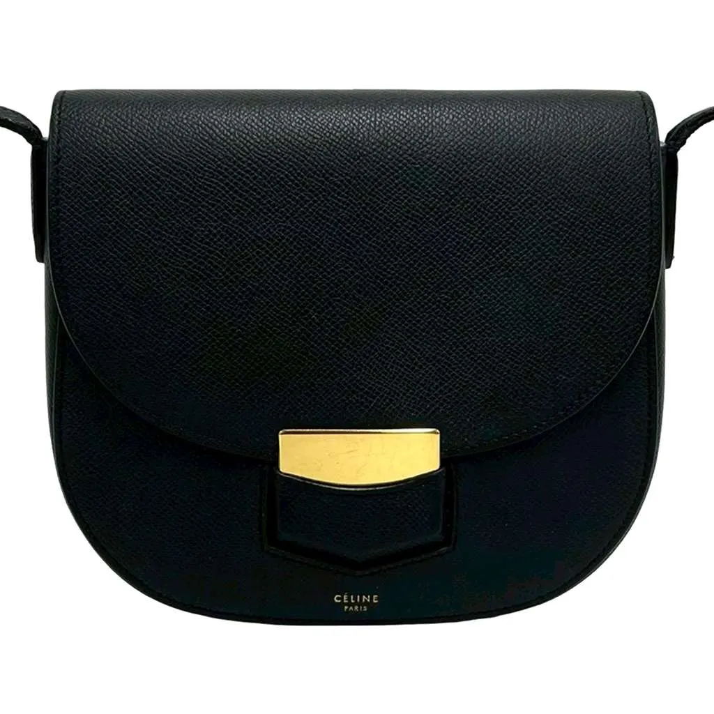 Celine Small Grained Calfskin Trotteur Crossbody Black Leather Very good - Front View