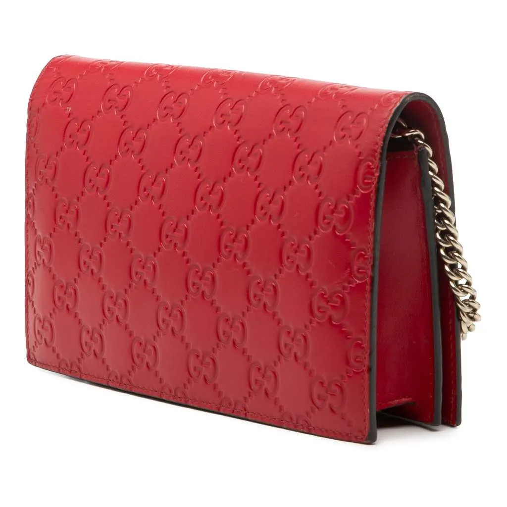 Gucci Mini Guccissima Bow Signature Wallet On Chain Red Leather Very good - Back View