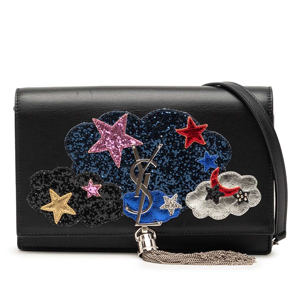 Saint Laurent Calfskin Cloud Star Applique Classic Monogram Kate Tassel Wallet on Chain