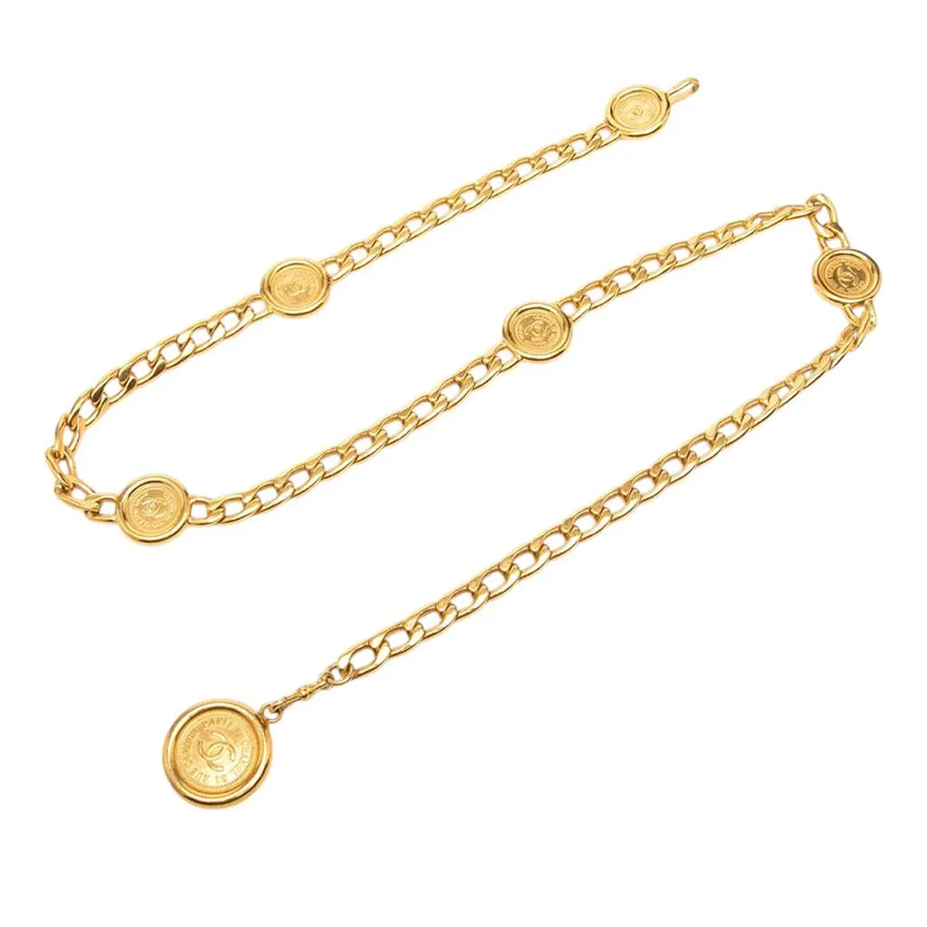 Chanel Gold Plated 31 Rue Cambon Medallion Chain Belt Gold Metal Very good - Front View