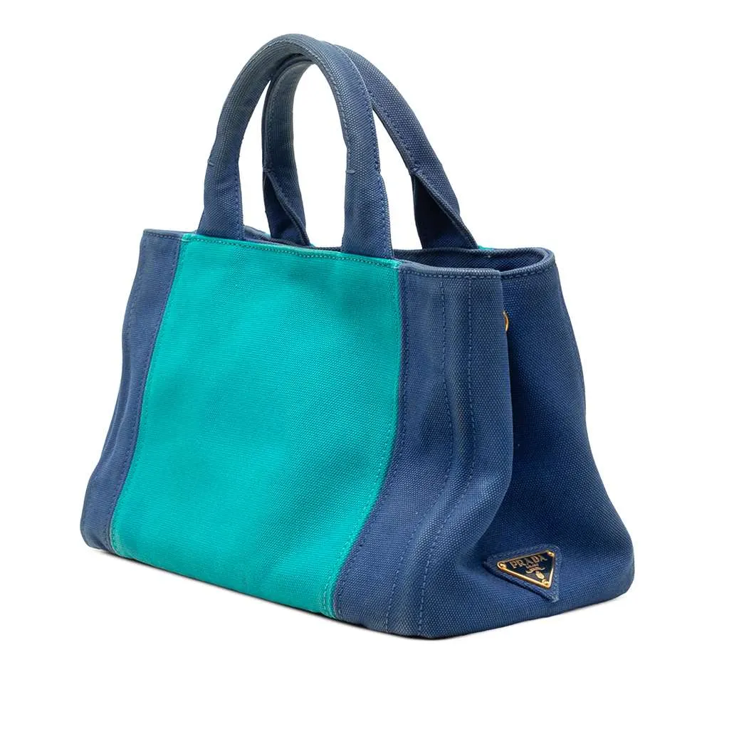 Prada Small Bicolor Canvas Canapa Logo Satchel Blue Canvas Very good - Back View