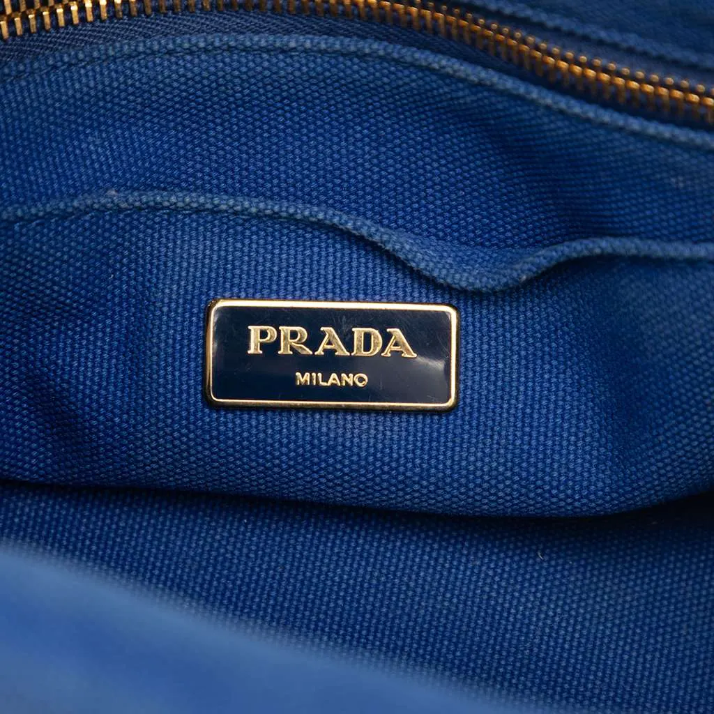 Prada Small Bicolor Canvas Canapa Logo Satchel Blue Canvas Very good - Box View