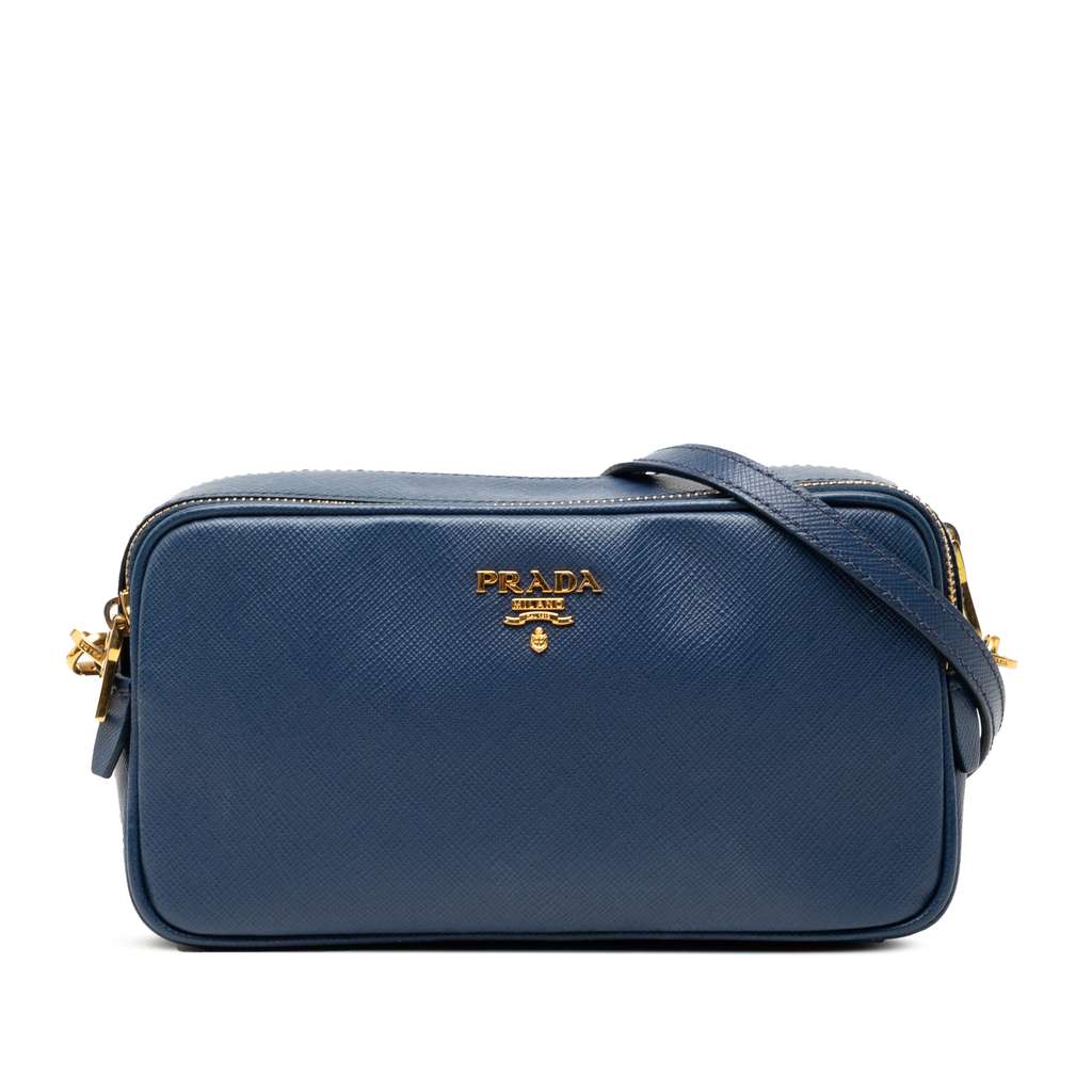 Prada حقيبة كروس صغيرة من جلد سافيانو بسحاب مزدوج