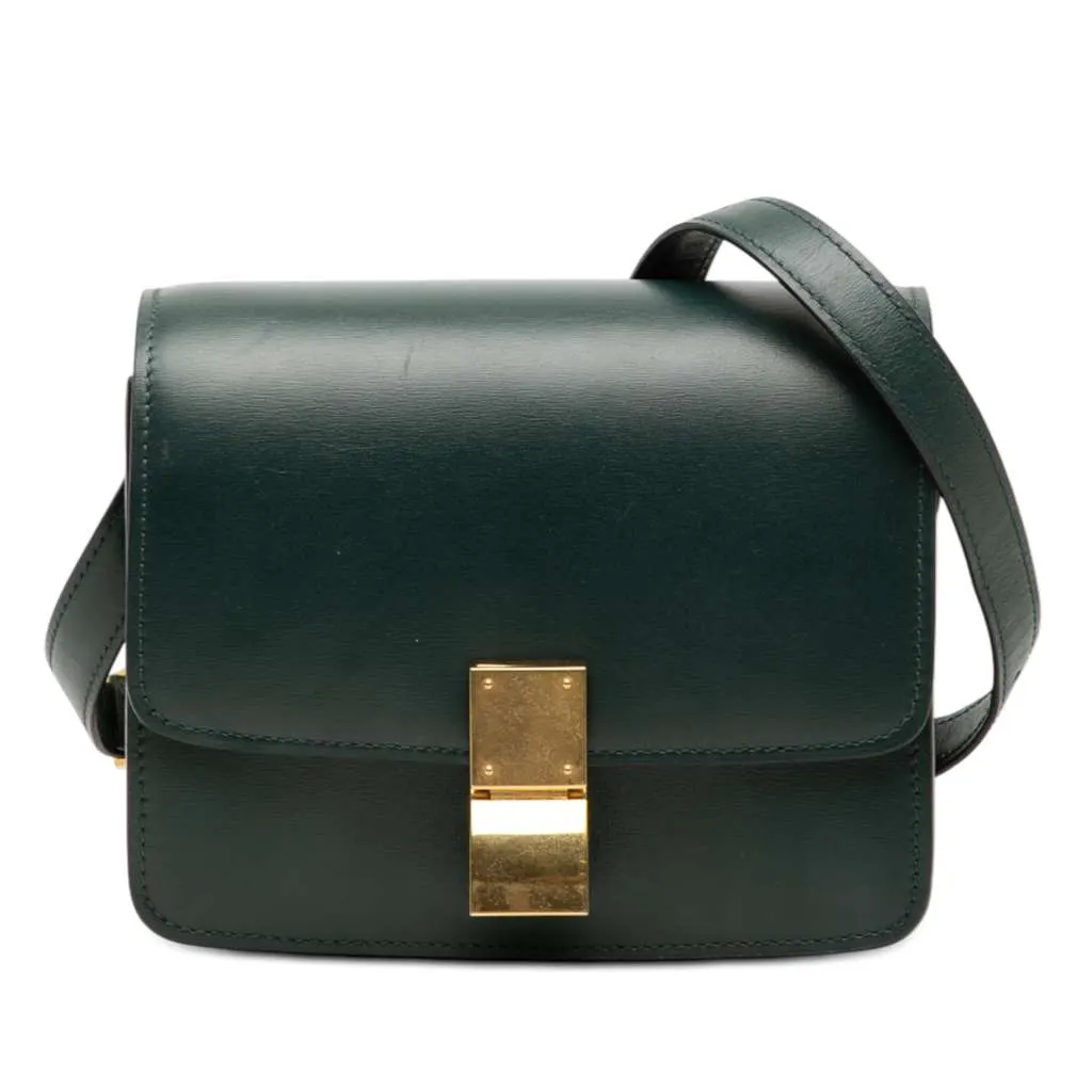 Celine Small Calfskin Classic Box Green Leather Very good - Front View