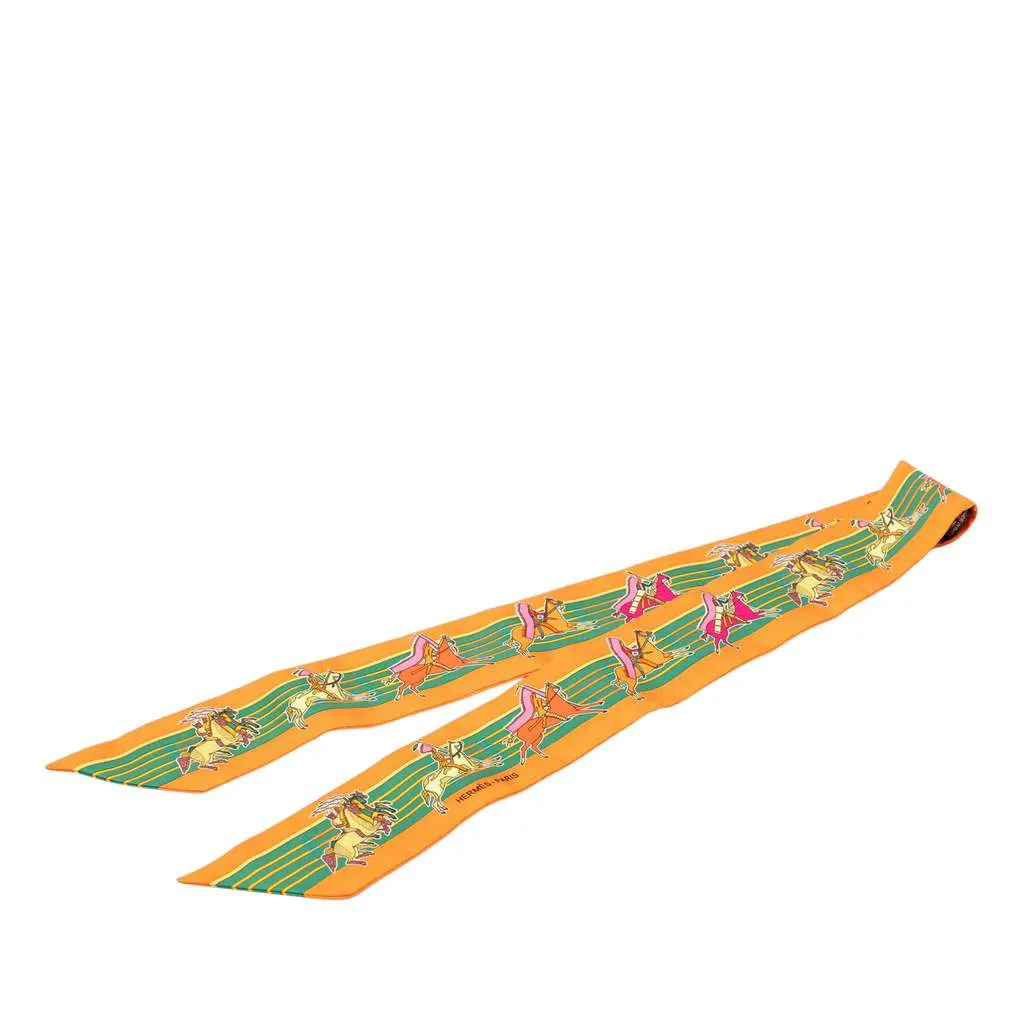 Hermès Pani La Shar Pawnee Twilly Silk Scarf Orange Silk Very good - Front View