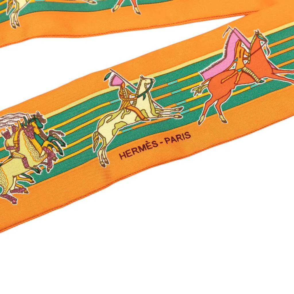 Hermès Pani La Shar Pawnee Twilly Silk Scarf Orange Silk Very good - Back View
