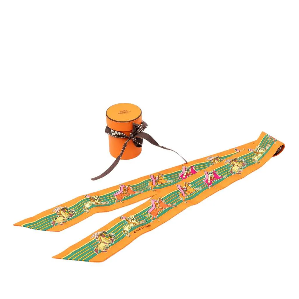 Hermès Pani La Shar Pawnee Twilly Silk Scarf Orange Silk Very good - Box View