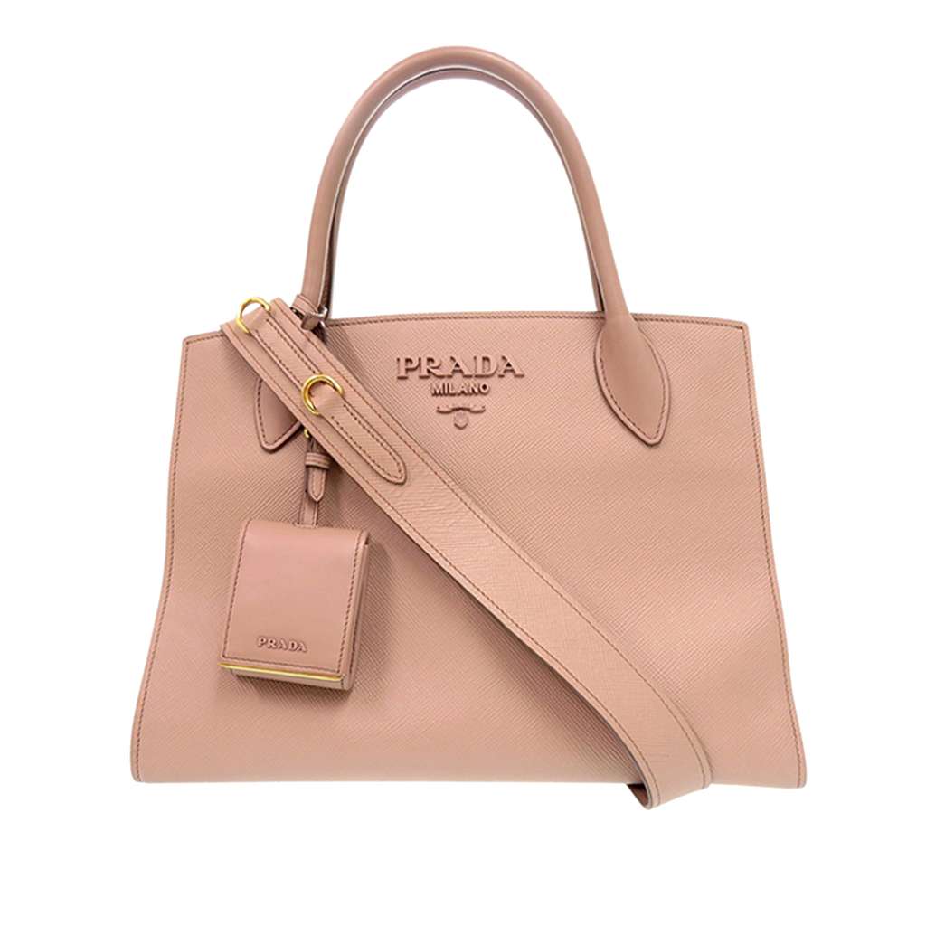 Prada حقيبة يد متوسطة الحجم من جلد سافيانو أحادي اللون بمقبض علوي