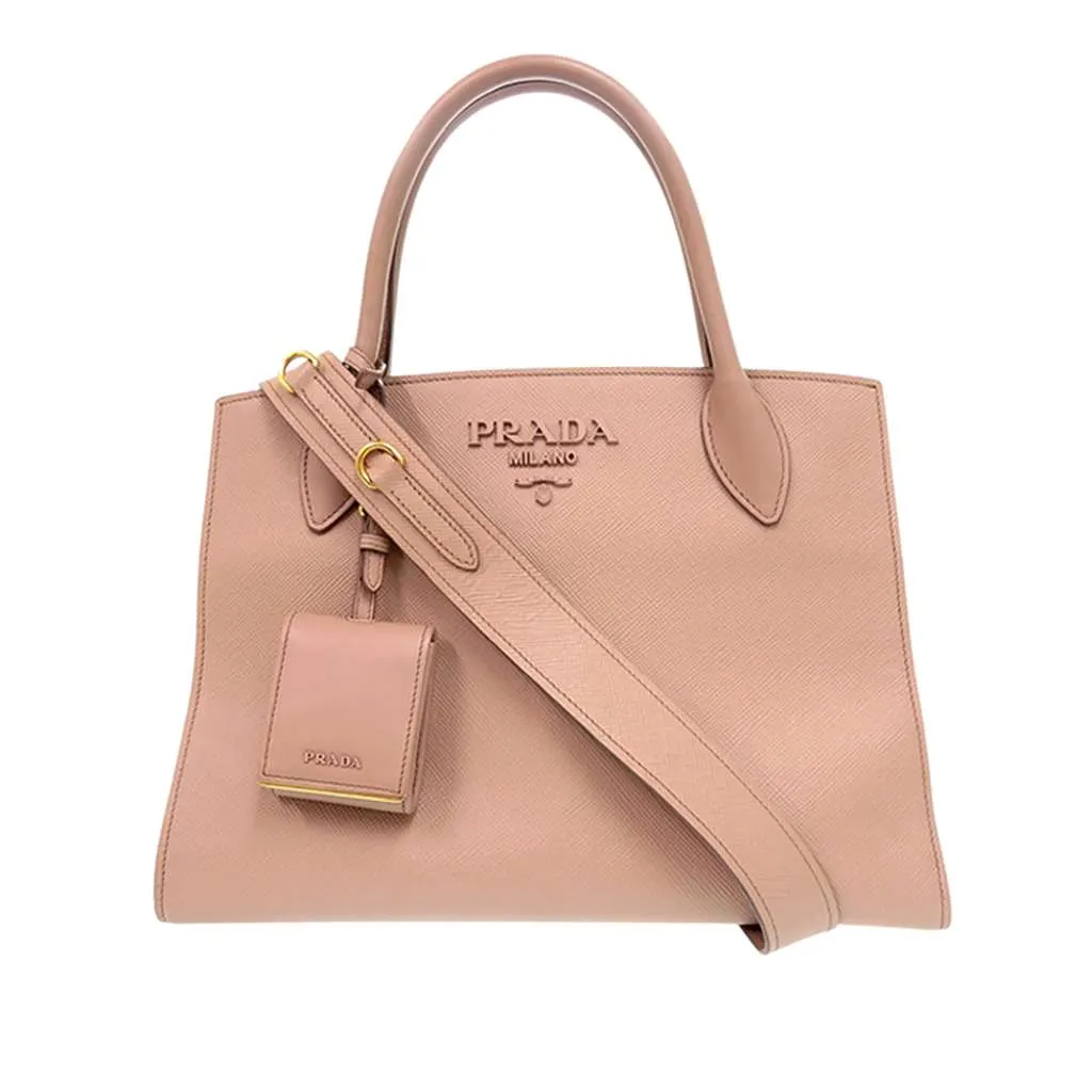 Prada Medium Saffiano Cuir Monochrome Top Handle Tote Brown Leather Very good - Front View
