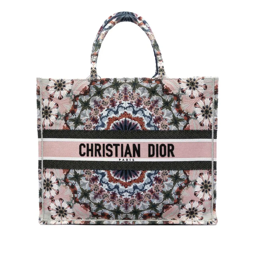 Dior Large Embroidered Canvas KaleiDiorscopic Book Tote Pink Canvas Very good - Front View
