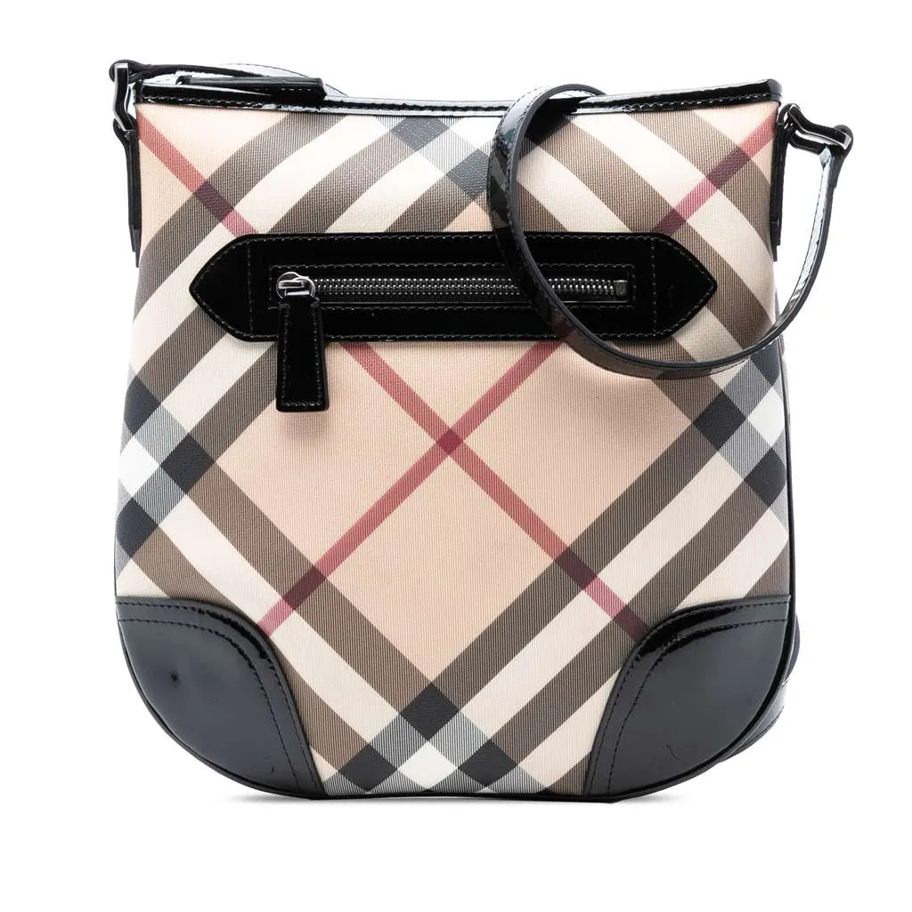 Burberry Supernova Check Coated Canvas Dryden Crossbody Beige Good - Front View