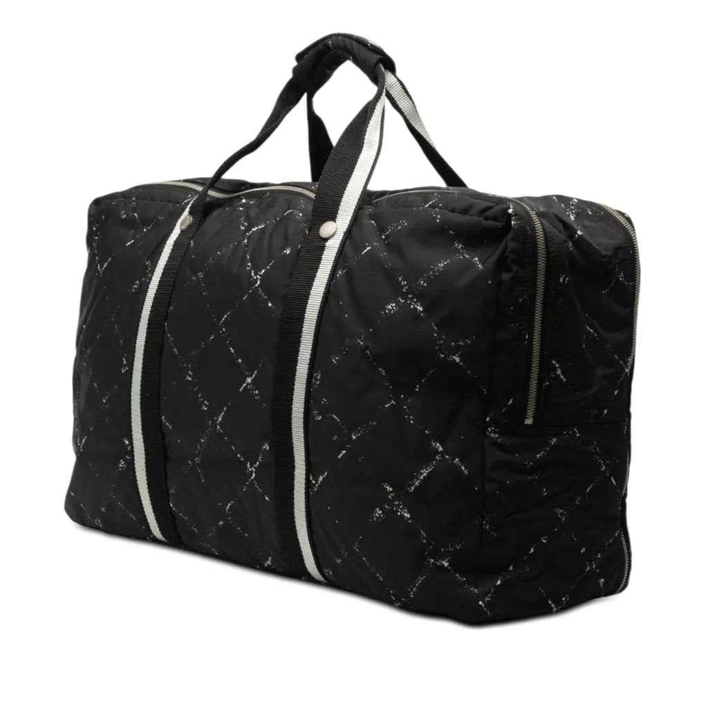 Chanel Old Travel Line Nylon Double Zip Travel Bag Black Very good - Back View