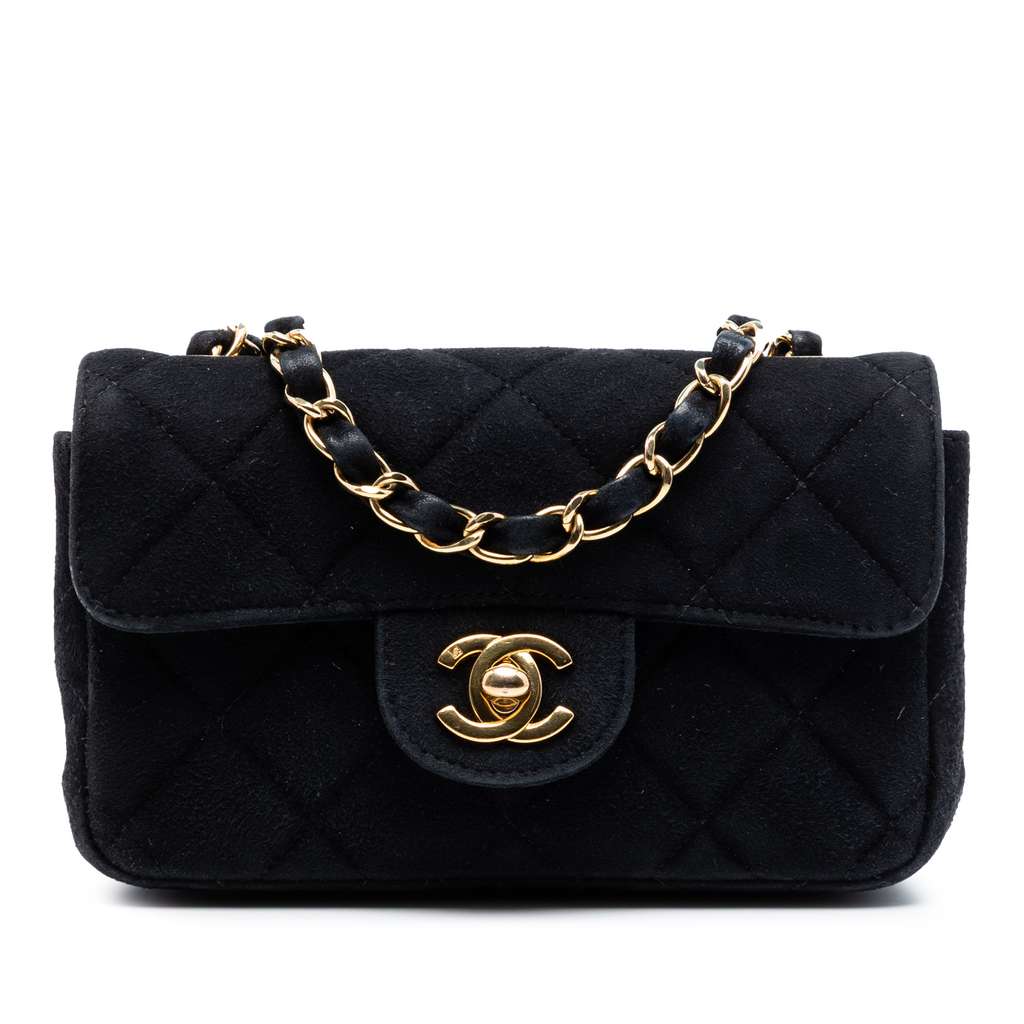 Chanel حقيبة صغيرة مستطيلة كلاسيكية من جلد الغزال بغطاء واحد