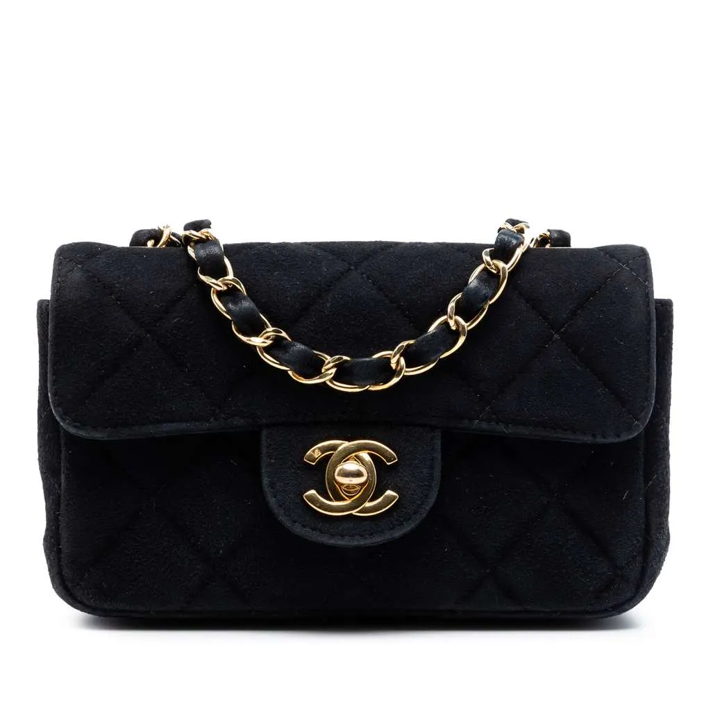 Chanel Extra Mini Rectangular Classic Suede Single Flap Black Leather Very good - Front View