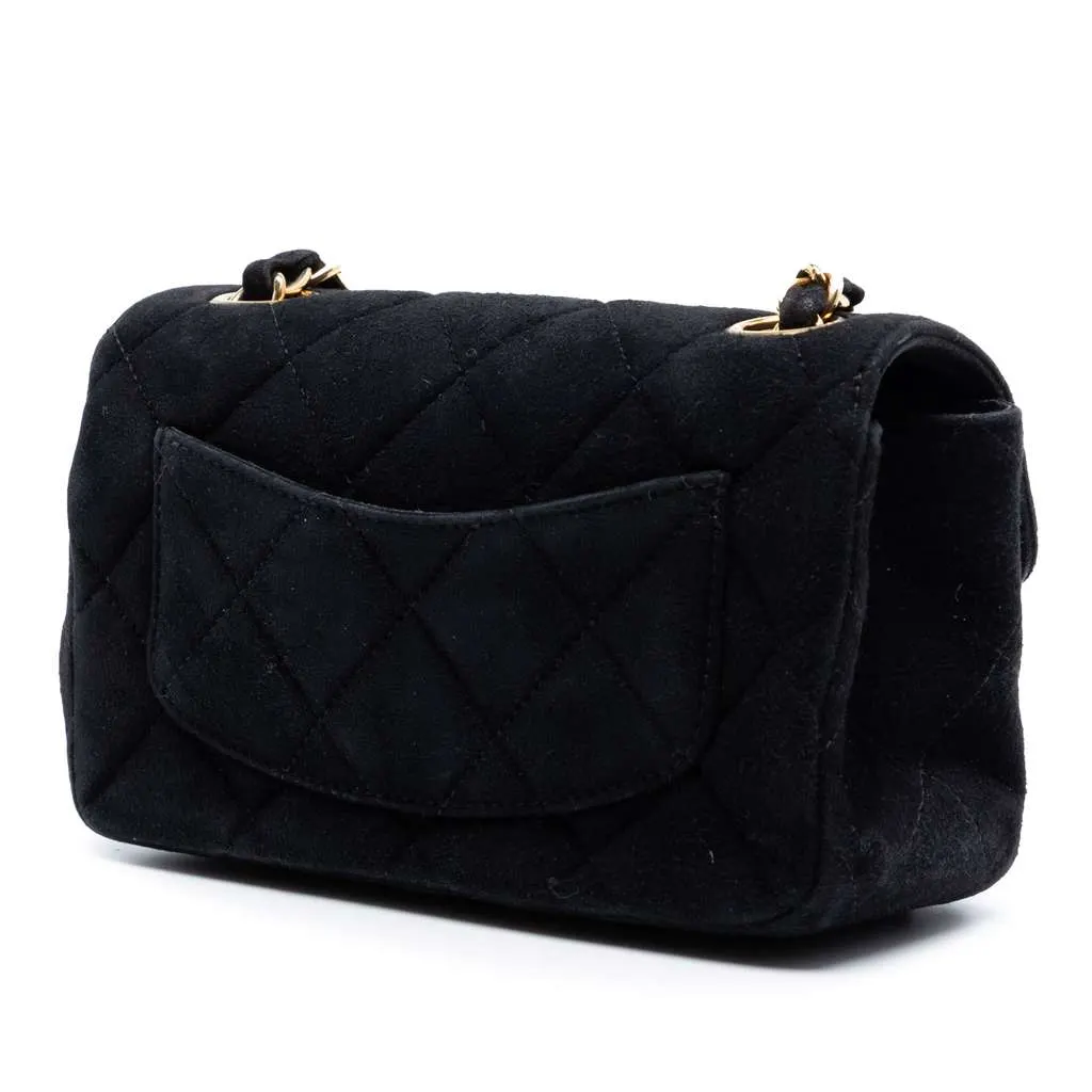 Chanel Extra Mini Rectangular Classic Suede Single Flap Black Leather Very good - Back View
