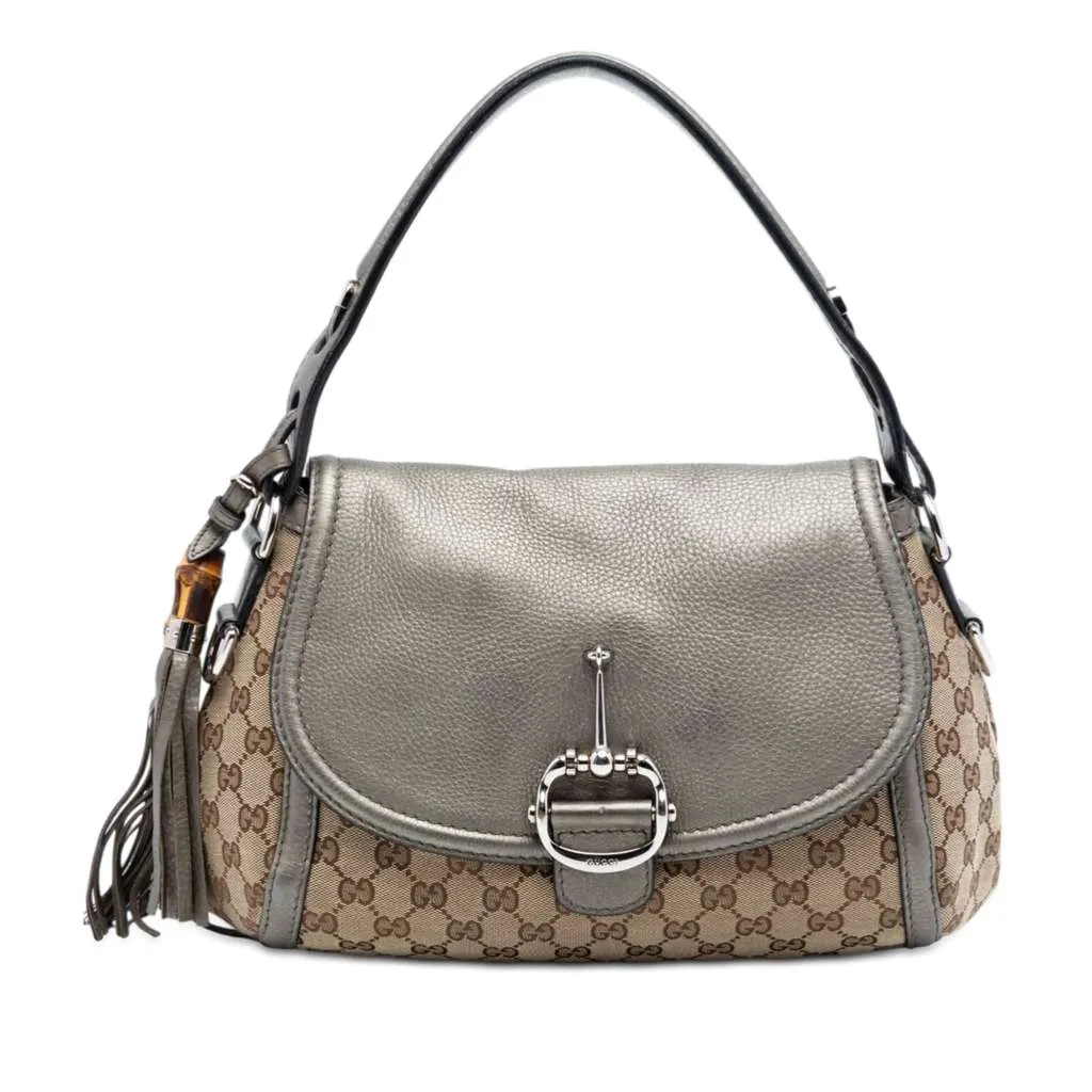 Gucci Medium GG Canvas Techno Horsebit Satchel Beige Canvas Very good - Front View