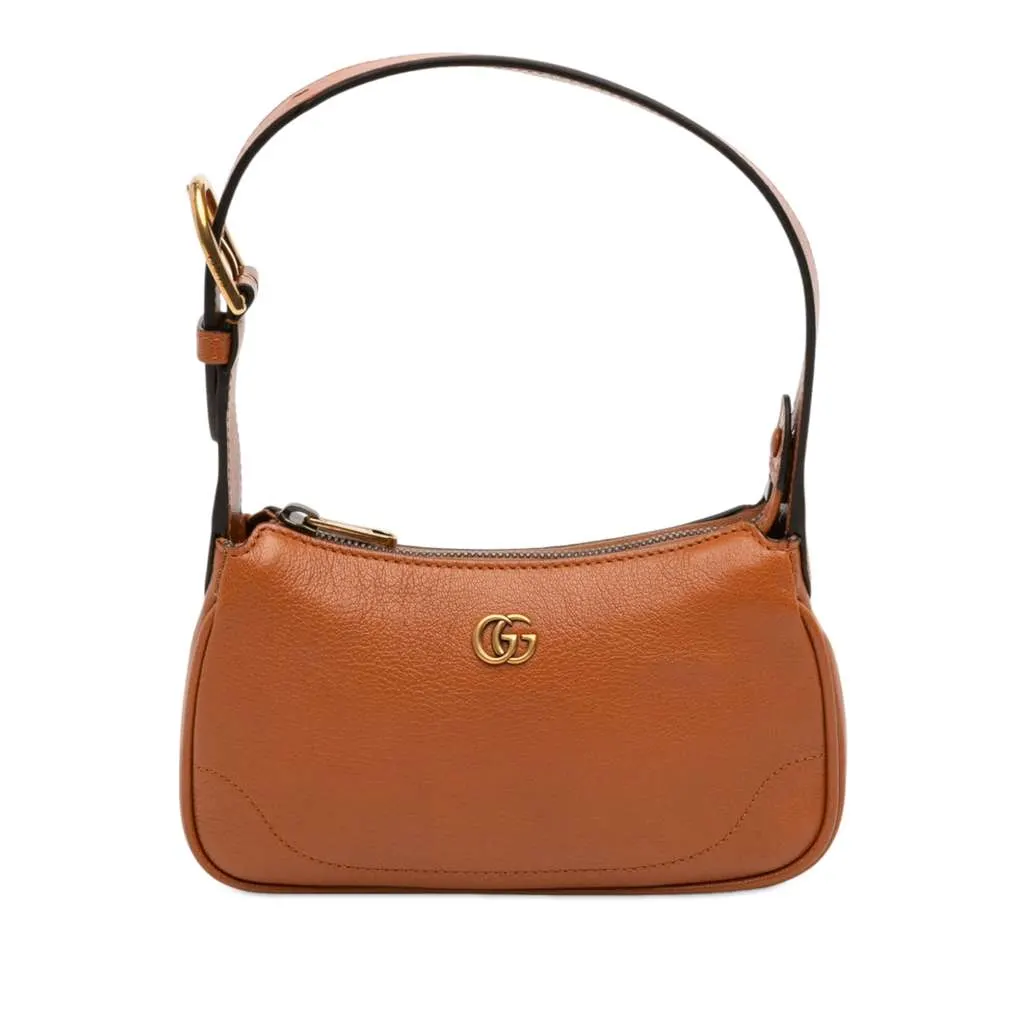 Gucci Mini Leather Aphrodite Shoulder Bag Brown Leather Very good - Front View