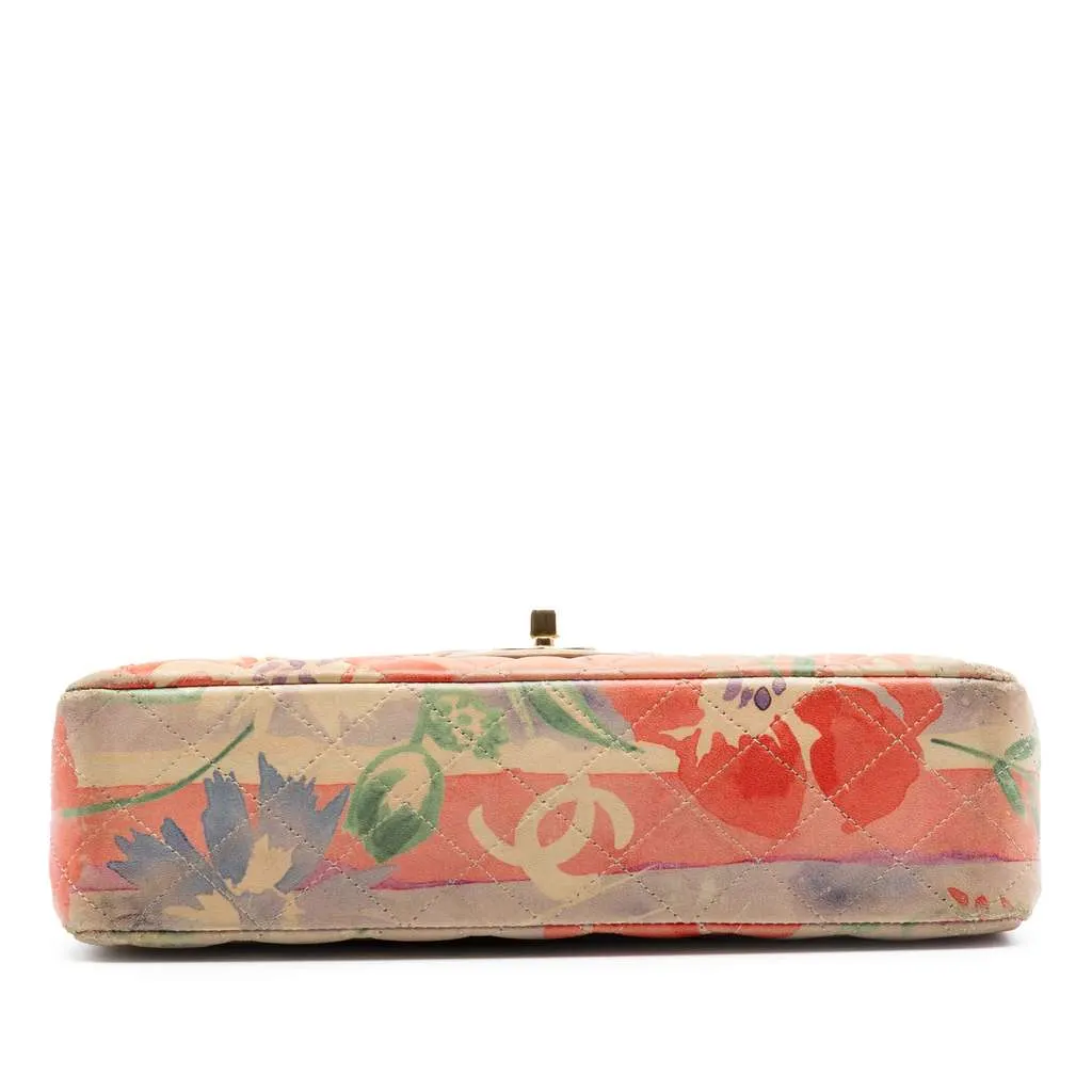 Chanel Medium Classic Lambskin Floral Double Flap Beige Leather Very good - Inside View