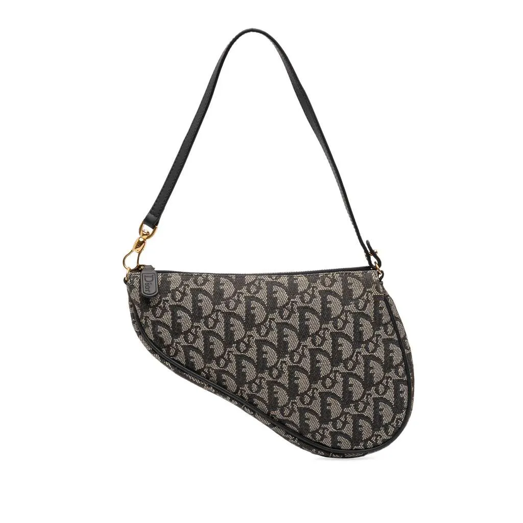 Dior Mini Diorissimo Canvas Saddle Pochette Blue Canvas Very good - Front View