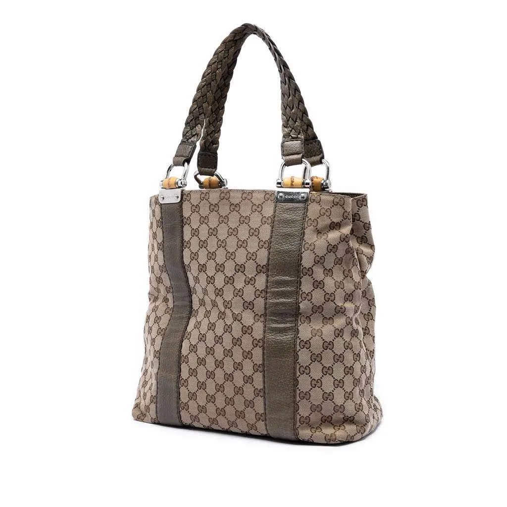 Gucci Large GG Canvas Bamboo Libeccio Tote Beige Canvas Very good - Back View